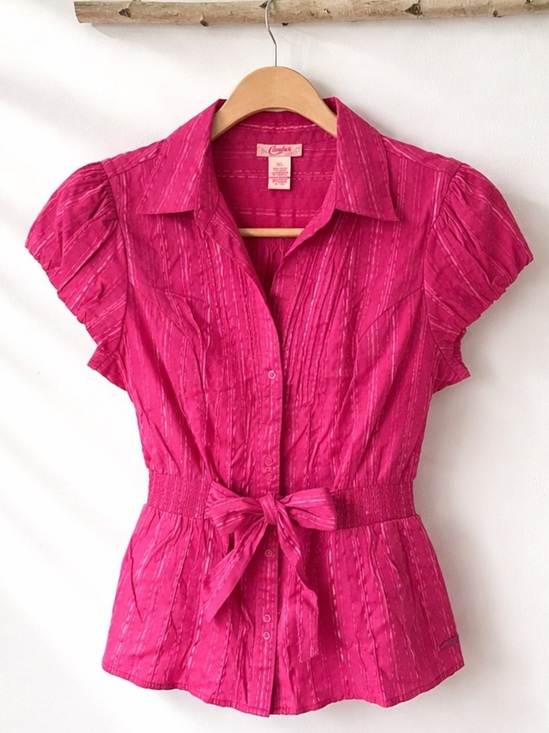 Candie's Tops - Candie's Hot Pink Button-Front Tie-Waist Blouse